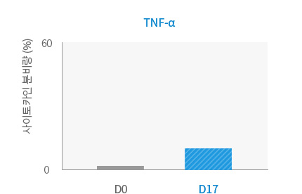 TNF-α 배양 전, 후 사이토카인 분비량 비교 그래프